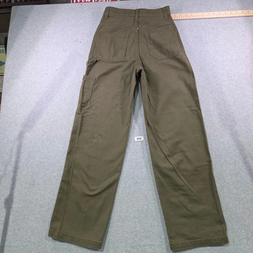 H&M Divided Womens Olive Green High Waisted Wide Leg Utility Carpentef Pants Sz0